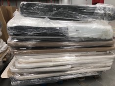 VARIETY OF UPHOLSTERED BASES AND MATTRESSES (MAY BE DAMAGED OR INCOMPLETE).