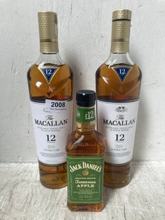 (COLLECTION ONLY) 2 X THE MACALLAN AGED 12 YEARS HIGHLAND SINGLE MALT SCOTCH WHISKY 700ML VOL: 40% TO INCLUDE JACK DANIEL'S TENNESSEE APPLE LIQUEUR 35CL VOL: 35% (PLEASE NOTE: 18+YEARS ONLY. ID MAY B
