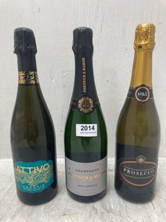 (COLLECTION ONLY) FORTNUM & MASON BRUT RESERVE CHAMPAGNE 750ML VOL: 12% TO INCLUDE ATTIVO SPARKLING WINE ORGANIC 750ML VOL: 12% & M&S PROSECCO 75CL VOL: 11% (PLEASE NOTE: 18+YEARS ONLY. ID MAY BE REQ
