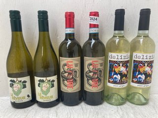 (COLLECTION ONLY) 6 X ASSORTED WHITE WINES TO INCLUDE DELIZIA PINOT GRIGIO WHITE WINE 750ML VOL: 12.5% (PLEASE NOTE: 18+YEARS ONLY. ID MAY BE REQUIRED): LOCATION - BR2