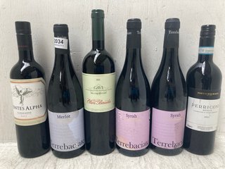 (COLLECTION ONLY) 6 X ASSORTED RED WINES TO INCLUDE TERREBACIATE MERLOT RED WINE 75CL VOL: 13.5% (PLEASE NOTE: 18+YEARS ONLY. ID MAY BE REQUIRED): LOCATION - BR2