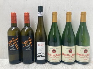 (COLLECTION ONLY) 6 X ASSORTED WHITE WINES TO INCLUDE PAULY TRES NARIS 2022 WHITE WINE 75CVL VOL: 11.5% (PLEASE NOTE: 18+YEARS ONLY. ID MAY BE REQUIRED): LOCATION - BR2