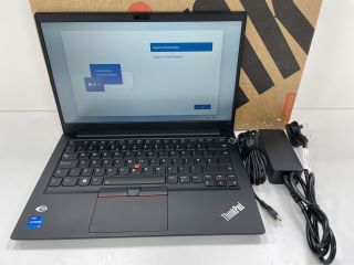 LENOVO THINKPAD E14 GEN 4 250 GB LAPTOP IN BLACK: MODEL NO 21E3-0054UK (WITH BOX & CHARGER CABLE, BIOS PASSWORD PROTECTED) INTEL CORE I5-1235U @ 1.30GHZ, 16 GB RAM, 14.0" SCREEN, INTEL UHD GRAPHICS [