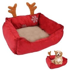 7 X HILEYU SMALL DOG BED CUTE ANTLERS PET BED WASHABLE RECTANGLE DOG BED SOFT COSY PLUSH WARM CAT BED WITH ANTI-SLIP BOTTOM FOR PUPPY DOGS, CATS, KITTENS RABBITS 50 * 40 * 20CM/19.7 * 15.7 * 7.9IN -