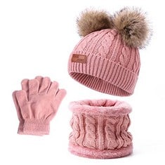 27 X BABY 3 IN 1 WARM BEANIE HAT SCARF GLOVES SET THICKEN FLEECE LINED FOR AGED 1-8 UNISEX BABY KIDS BOYS GIRLS , DARD PINK  - TOTAL RRP £271: LOCATION - B