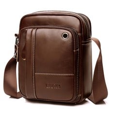 6 X BAIGIO MEN'S GENUINE LEATHER CROSS BODY BAG CASUAL MESSENGER SATCHEL SIDE BAG FOR WALLET PURSE MOBILE PHONE KEYS , BROWN  - TOTAL RRP £158: LOCATION - B
