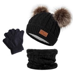 30 X BABY 3 IN 1 WARM BEANIE HAT SCARF GLOVES SET THICKEN FLEECE LINED FOR AGED 1-8 UNISEX BABY KIDS BOYS GIRLS , BLACK  - TOTAL RRP £200: LOCATION - B