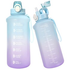 9 X WENLIM 2 LITRE LARGE WATER BOTTLE WITH STRAW, 2L SPORT MOTIVATIONAL DRINKS BOTTLE WITH TIME MARKINGS FOR FITNESS GYM AND OUTDOOR SPORTS - TOTAL RRP £91: LOCATION - C