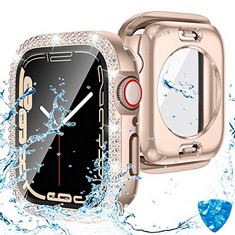 14 X KAMITA WATERPROOF DIAMOND CASE FOR APPLE WATCH SERIES 9/SERIES 8/SERIES 7 41MM, HARD PC BUMPER CASES WITH TEMPERED GLASS SCREEN PROTECTOR, ALL-AROUND PROTECTIVE COVER FOR IWATCH9/IWATCH8 , ROSEG