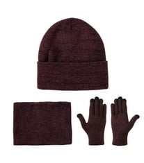 9 X LALLIER WINTER 3PCS HAT SCARF TOUCHSCREEN GLOVES SET FOR MEN AND WOMEN, BEANIE GLOVES NECK WARMER SET WITH KNIT FLEECE LINED , BURGUNDY  - TOTAL RRP £96: LOCATION - A