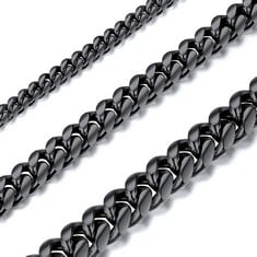 21 X COMPACT CUBAN CHAIN NECKLACE, 14MM WIDE, 26 INCH, 66CM  LENGTH, GIFT FOR MEN/WOMEN/BOYS/GIRLS, BLACK PLATED STAINLESS STEEL JEWELRY CLOSE-KNIT CURB CHOKER NECKLACE , GIFT PACKAGING , RN20103H-14