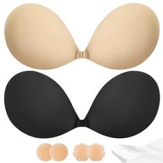 12 X ALKI'I ADHESIVE BRA STICK ON BRA PUSH UP 2 PAIRS, INVISIBLE BRA SILICONE STRAPLESS BACKLESS BRAS WITH PASTIES NIPPLE COVERS FOR WOMEN?CREME+CREME/B? - TOTAL RRP £179: LOCATION - E