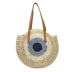 8 X DKIIL NOIYB STRAW HANDBAGS FOR WOMEN, SUMMER BEACH STRAW BAG LARGE CAPACITY HAND WOVEN CROSSBODY STRAW BAGS WITH INNER AND POCKET ROUND WOVEN PURSE TOTE BAG - TOTAL RRP £93: LOCATION - E