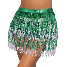 QTY OF PARTY SKIRTS TO INCLUDE FLOVVEL WOMEN ST PATRICKS DAY BELLY DANCE SKIRT GREEN SPARKLY SEQUIN - RRP £394: LOCATION - E