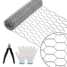 11 X KWODE 300MM X 5M CHICKEN WIRE MESH ROLL,GALVANIZED HEXAGONAL WIRE USED FOR POULTRY NETTING OR GARDEN METAL NETTING AND RABBIT FENCING,MESH FENCE NETTING WITH MINI WIRE CUTTING PLIERS AND GLOVES