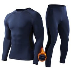 14 X ROADBOX MENS THERMAL UNDERWEAR FLEECE LINED LONG SLEEVE TOPS & TIGHTS ATHLETIC WARM BASE LAYER AS BLUE-BLACK - TOTAL RRP £116: LOCATION - A