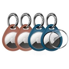 8 X UNBREAKABLE PROTECTIVE CASE FOR AIRTAGS, , 4-PACK  AIRTAGS LOOP HOLDER, SCRATCH-RESISTANT AND LOCK DESIGN SCRATCH PROTECTION KEYCHAIN, TPU CASE FOR KEYS, BAGS, LUGGAGE AND PET COLLAR , BROWN&BLUE