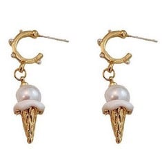 26 X ICE CREAM DANGLE EARRINGS FOR WOMEN WITH PEARLS INLAID S925 SILVER NEEDLE 14K GOLD PLATED CUTE EARRINGS GIFTS FOR WOMEN VALENTINES DAY BIRTHDAY ANNIVERSARY - TOTAL RRP £257: LOCATION - A