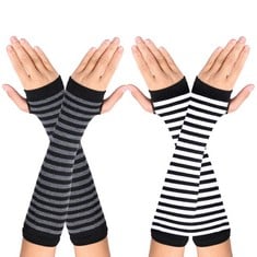 30 X WLLHYF 2 PAIRS CASHMERE FEEL WRIST FINGERLESS GLOVES WITH THUMB HOLE WINTER KNIT FINGERLESS GLOVES ARM WARMERS MITTENS , BLACK/WHITE+BLACK/GREY-2 PAIR  - TOTAL RRP £104: LOCATION - A