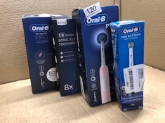 QTY OF ITEMS TO INCLUDE ORAL-B VITALITY PRO ELECTRIC TOOTHBRUSHES FOR ADULTS, GIFTS FOR HIM / HER, 1 HANDLE, 2 TOOTHBRUSH HEADS, 3 BRUSHING MODES INCLUDING SENSITIVE PLUS, 2 PIN UK PLUG, PURPLE: LOCA