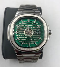 MENS VONLANTHEN AUTOMATIC WATCH SKELETON DIAL STAINLESS STEEL STRAP GLASS EXHIBITION BACK NEW IN BOX: LOCATION - RACK A