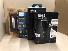 QTY OF ITEMS TO INCLUDE BRAUN SERIES 3 PROSKIN ELECTRIC SHAVER, ELECTRIC RAZOR FOR MEN WITH POP UP PRECISION TRIMMER, CORDLESS, WET & DRY, GIFTS FOR MEN, UK 2 PIN PLUG, 3020S, BLACK RAZOR, RATED WHIC