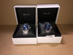 2 X SEIKO MEN'S ANALOG SOLAR WATCH WITH DAY/DATE, STAINLESS STEEL BAND, BLUE DIAL - SNE525P1: LOCATION - RACK F
