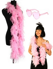 51 X MULTICOLOR FEATHER BOAS, 200CM PINK FEATHER BOA, TURKEY FEATHERS CHANDELLE BOA FOR CRAFTS COSTUME DECORATION DRESS UP, WITH PINK BOB WIG HEART SUNGLASSES (PINK HEART) - TOTAL RRP £212: LOCATION