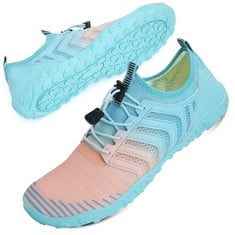 10 X M ABOVE WATER SHOES WOMENS LADIES QUICK DRY BAREFOOT SPORTS AQUA SHOES FOR SWIMMING POOL BEACH BOATING SNORKELING DIVING LAKE YOGA(PINK BLUE V011,7 UK,41 EU) - TOTAL RRP £240: LOCATION - B