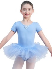 10 X KEFIR IS BALLET LEOTARD FOR GIRLS TUTU BALLET DRESS SHORT SLEEVE BALLET LEOTARD WITH SKIRT BALLERINA COSTUME DANCEWEAR FOR KIDS (120, BLUE) - TOTAL RRP £124: LOCATION - B
