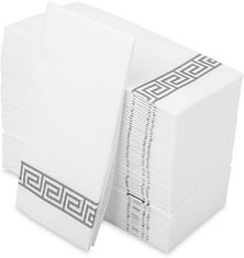 8 X LEKOCH 100 PCS AIRLAID QUALITY FOLDED WHITE NAPKINS WITH ELEGANT GREY DESIGN DISPOSABLE LINEN FEEL PAPER NAPKINS FOR WEDDING PARTIES CHRISTMAS 43 * 30 CM - TOTAL RRP £119: LOCATION - A