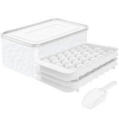 9 X ROUND ICE CUBE TRAY WITH LID ICE BALL MAKER MOLD FOR FREEZER WITH CONTAINER MINI CIRCLE ICE CUBE TRAY MAKING 66PCS SPHERE ICE CHILLING COCKTAIL WHISKEY TEA COFFEE(2 WHITE TRAYS 1 ICE BUCKET & SCO