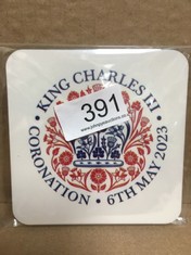 48 X SECOND AVE KING CHARLES III ROYAL CORONATION EMBLEM WHITE MDF COASTER KEEPSAKE MEMORABILIA GIFT - TOTAL RRP £200:: LOCATION - C