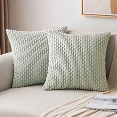 9 X MIU LEE CORDUROY CUSHION COVERS DECORATIVE SOFT THROW PILLOW COVER SQUARE PILLOWCASE FOR SOFA LIVING ROOM CHAIR BEDROOM WITH INVISIBLE ZIPPER 18X18 INCH 45X45 CM PACK OF 2 PEA GREEN - TOTAL RRP £