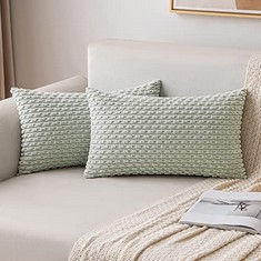16 X MIU LEE CORDUROY CUSHION COVERS DECORATIVE SOFT THROW PILLOW COVER SQUARE PILLOWCASE FOR SOFA LIVING ROOM CHAIR BEDROOM WITH INVISIBLE ZIPPER 12X20 INCH 30X50 CM PACK OF 2 PEA GREEN - TOTAL RRP