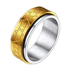 QTY OF ITEMS TO INCLUDE RICH STEEL STAR OF DAVID GOLD FIDGET RING FOR WOMEN: LOCATION - A