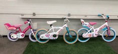 QTY OF KIDS BIKE TO INCLUDE GIRLS MICKEY MOUSE BIKE, SMALL FRAME, 12.5” WHEELS, SINGLE SPEED, WITH DOLL SEAT AND BASKET: LOCATION - FLOOR(COLLECTION OR OPTIONAL DELIVERY AVAILABLE)