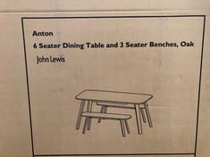 JOHN LEWIS ANTON 6 SEATER DINING TABLE AND 3 SEATER BENCHES OAK RRP £365: LOCATION - BACK WALL(COLLECTION OR OPTIONAL DELIVERY AVAILABLE)