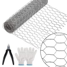 12 X KWODE 400MM X 5M CHICKEN WIRE MESH ROLL,GALVANIZED HEXAGONAL WIRE USED FOR GARDENING MESH OR FRUIT NETTING AND RABBIT FENCING,MESH FENCE NETTING WITH MINI WIRE CUTTING PLIERS AND GLOVES - TOTAL