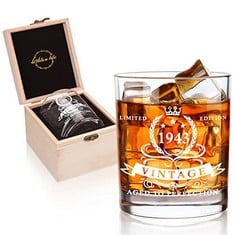 22 X LIGHTEN LIFE 81ST BIRTHDAY GIFTS FOR MEN 360ML,1943 WHISKEY GLASS IN VALUED WOODEN BOX,BOURBON GLASS FOR 81 YEARS OLD DAD,HUSBAND,FRIEND,81ST BIRTHDAY GIFT IDEAS FOR MEN - TOTAL RRP £235: LOCATI