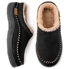 QTY OF ASSORTED ITEMS TO INCLUDE MENS FUZZY MOCCASIN SLIPPERS. BLACK. : LOCATION - C RACK