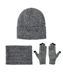 27 X LALLIER WINTER 3PCS HAT SCARF TOUCHSCREEN GLOVES SET FOR MEN AND WOMEN, BEANIE GLOVES NECK WARMER SET WITH KNIT FLEECE LINED (LIGHT GREY) - TOTAL RRP £287: LOCATION - D RACK
