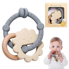 31 X TYRY.HU TEETHING TOYS FOR BABY TEETHING RING SILICONE BRACELET MULTITEXTURE EASY TO HOLD TOY WITH WOODEN ANIMAL LION GIRLS BOYS TEETHER BPA FREE?ROUND? - TOTAL RRP £206: LOCATION - A RACK
