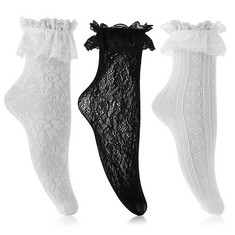 27 X YOLEV 3PCS LACE RUFFLE ANKLE SOCKS FOR WOMEN, LACE TRIM FRILLY SOCKS COMFORTABLE SOCKS PRINCESS SOCKS FASHION LACE ANKLE SOCKS WITH RUFFLE - TOTAL RRP £180: LOCATION - A RACK