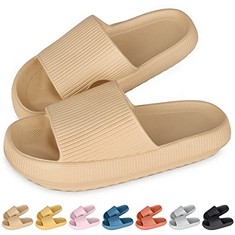 QTY OF SHOES TO INCLUDE SUMMER SLIDERS FOR WOMEN. 42/43. KHAKI. : LOCATION - E RACK