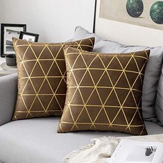 12 X MIULEE VELVET CUSHION COVER GILDED THROW PILLOW COVERS WITH GOLD LINES TRIANGLE PATTERN SQUARE DECORATIVE SOFT HOME FOR SOFA LIVING ROOM BEDROOM CHOCOLATE 16 X 16 INCH 40 X 40 CM PACK OF 2 - TOT