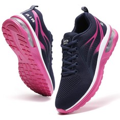 5 X RUNNING SHOES LADIES TRAINERS WOMENS TENNIS AIR CUSHION MESH BREATHABLE COMFORTABLE LIGHTWEIGHT SPORTS FITNESS GYM ATHLETIC NAVY ROSE SIZE 5.5 - TOTAL RRP £142: LOCATION - F RACK