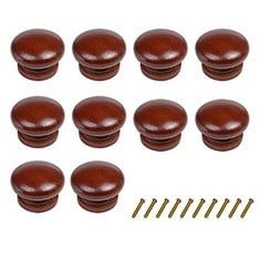 15 X 10 PACK ROUND WOOD DRAWER KNOBS RED BROWN FINISHED MUSHROOM SHAPED KITCHEN CABINET PULLS HANDLES HARDWARE FOR KITCHEN CABINETS FURNITURE DRESSER WARDROBE CUPBOARD DRAWER PULLS KNOBS - TOTAL RRP