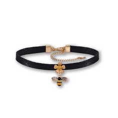 32 X BEE PENDANT BLACK LEATHER ROPE CHOKER NECKLACE FOR WOMEN LADY GIRLS DAUGHTER SISTER FRIENDS COLLEAGUE ADJUSTABLE NECKLACE JEWELLERY - TOTAL RRP £240: LOCATION - A RACK