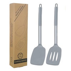 27 X 2PCS SILICONE SPATULA TURNER,NON STICK SOLID AND SLOTTED KITCHEN SPATULA,HIGH HEAT RESISTANT BPA FREE COOKING UTENSILS FOR COOKING,FLIPPING EGGS,FISH,PANCAKES ECT,SPATULAS DISHWASHER SAFE(GREY)